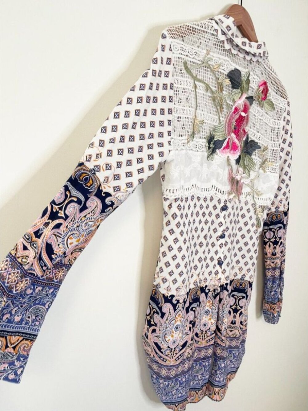 Aratta Silent Journey Embroidered Lace Boho Tunic - Medium